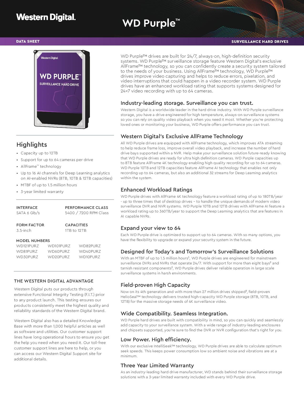 WD Purple Surveillance Hard Drive datasheet 